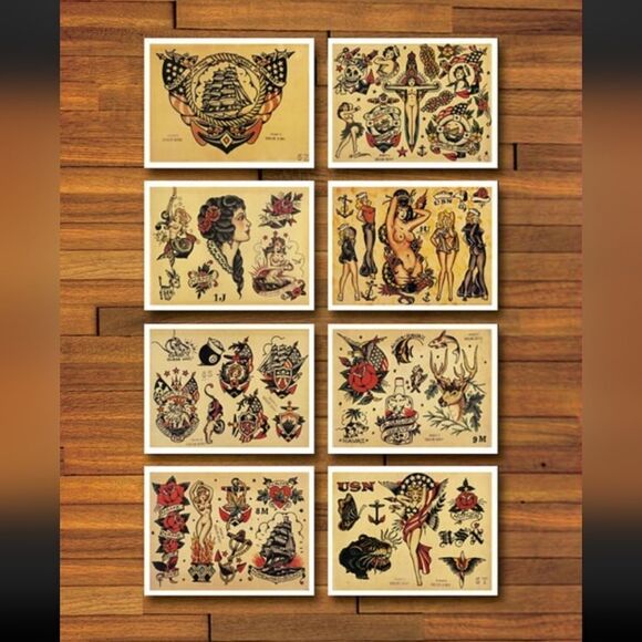 Set of 8 American Traditional Flash Sheet Prints, Size 8.5 x 11 - Picture 1 of 1